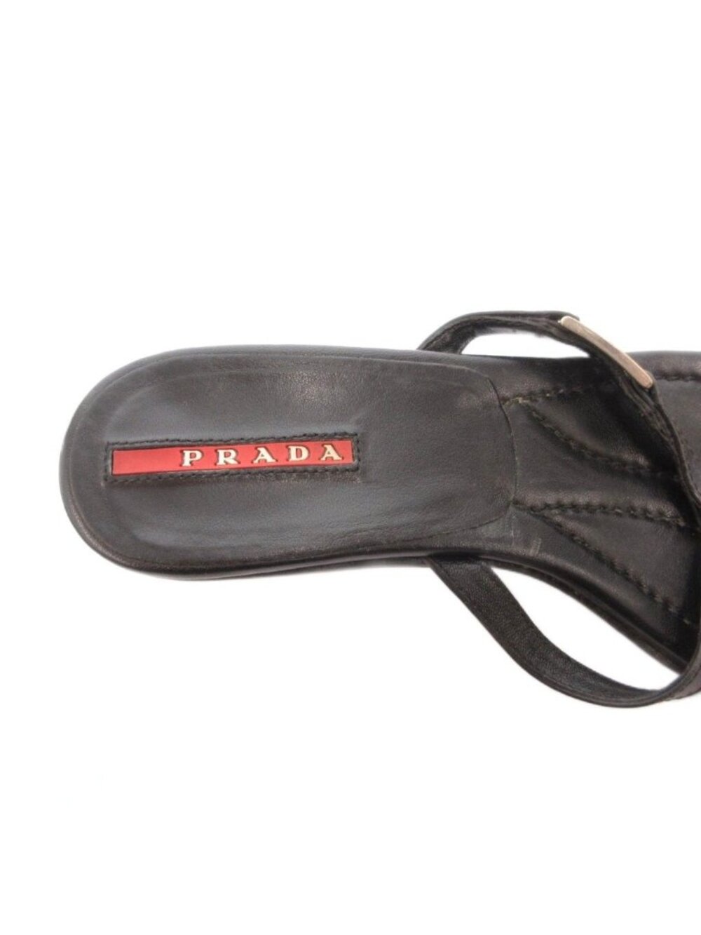 Prada Sandals Pin Heels Strap Logo Leather 35 Black - Picture 7 of 7